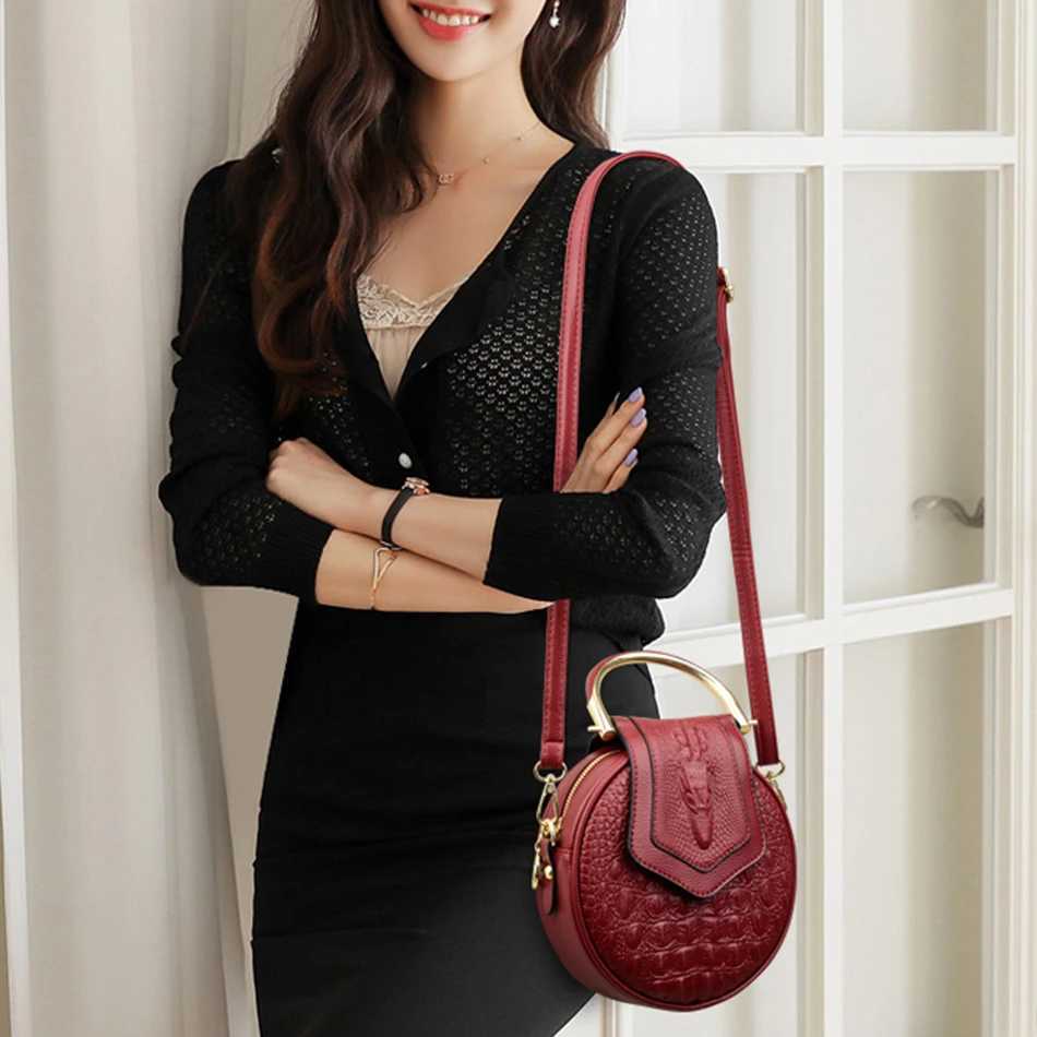 New Arrival Circular Crocodile pattern womens handbag brand leather womens handbag wallet fAshionable small womens shoulder bag T250318