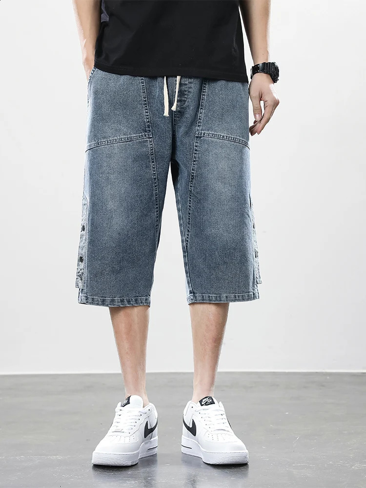 Summer mens jeans denim Breeches casual shorts washed cotton brushed straight open top pants large size 8XL 250317
