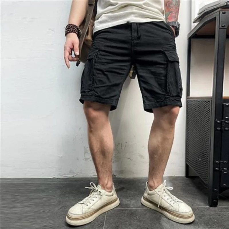 Mens Summer Multi Pocket Cotton Cargo Shorts Mens Fashion Solid Fast Drying Shorts Outdoor Breathable Shorts Mens 250317