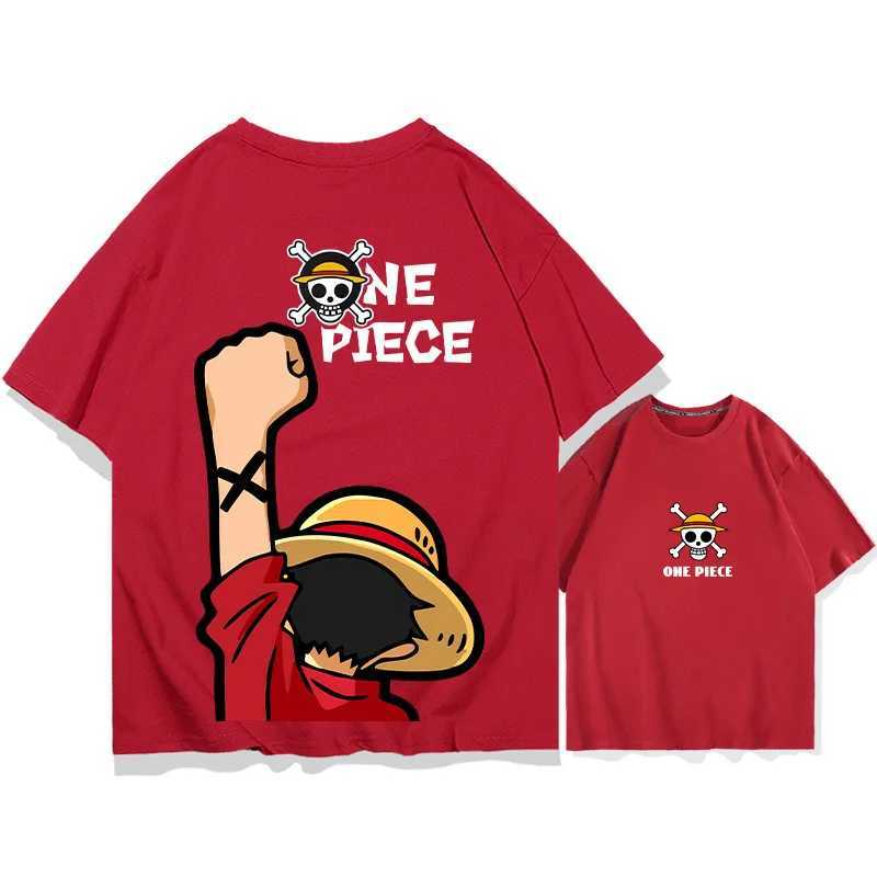One piece Luffy Summer 100% Cotton Mens Round Neck Short Sleeve Y2K Outdoor Hip Hop Casual Top Street Fashion Mens WearT250318