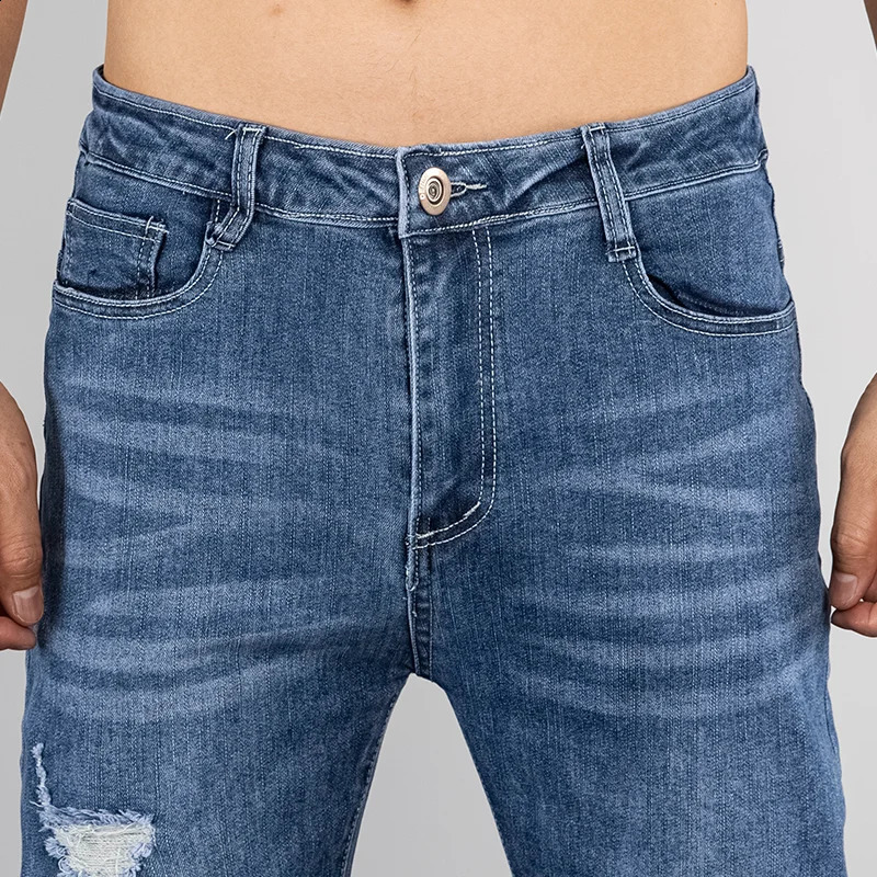 Cowboy Pants Tapered Jeans For Men Trousers Motorcycle Ripped 2024 Trend Spring Summer Korean Fashion Trouser Hem Pint 250312