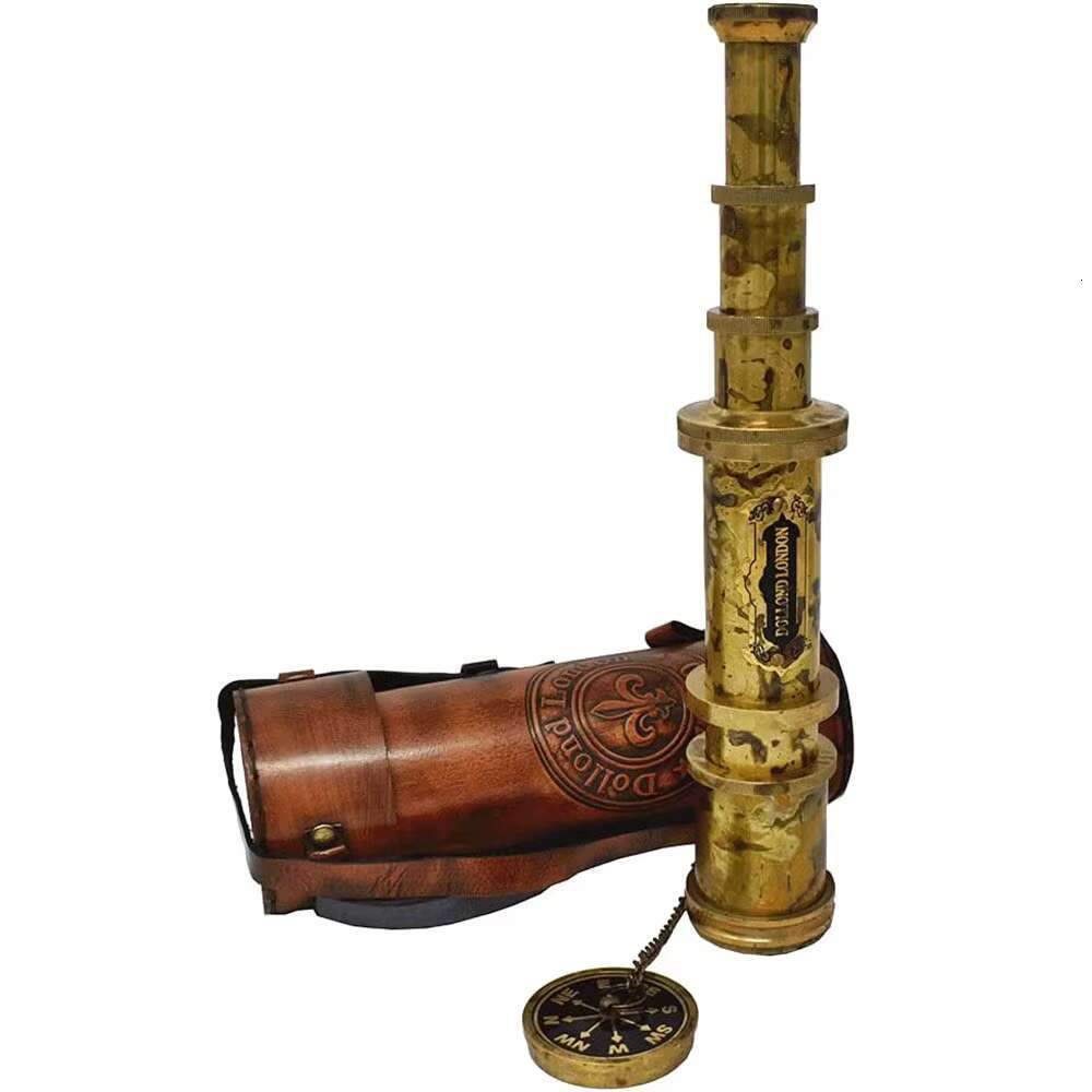 Brass Collectible Antique Style Nautical Spyglass Solid 15 Inch Pirate Telescope with Wooden