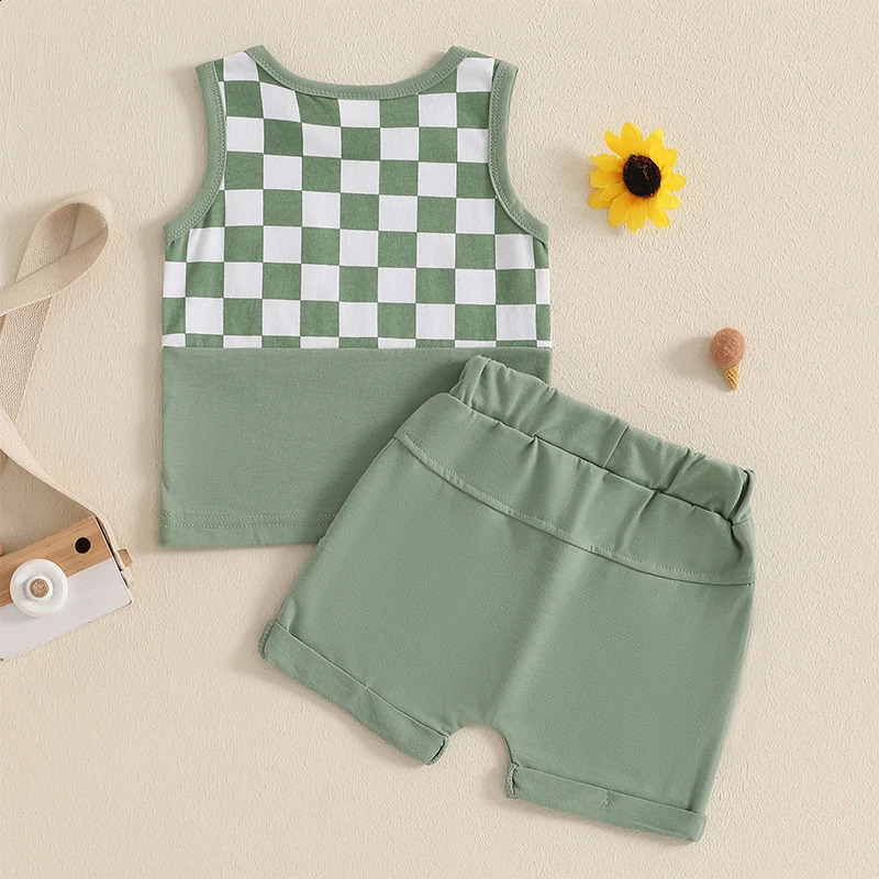 Baby boy casual suit plain weave sleeveless vest elastic waist shorts 2piece set summer clothing 250312