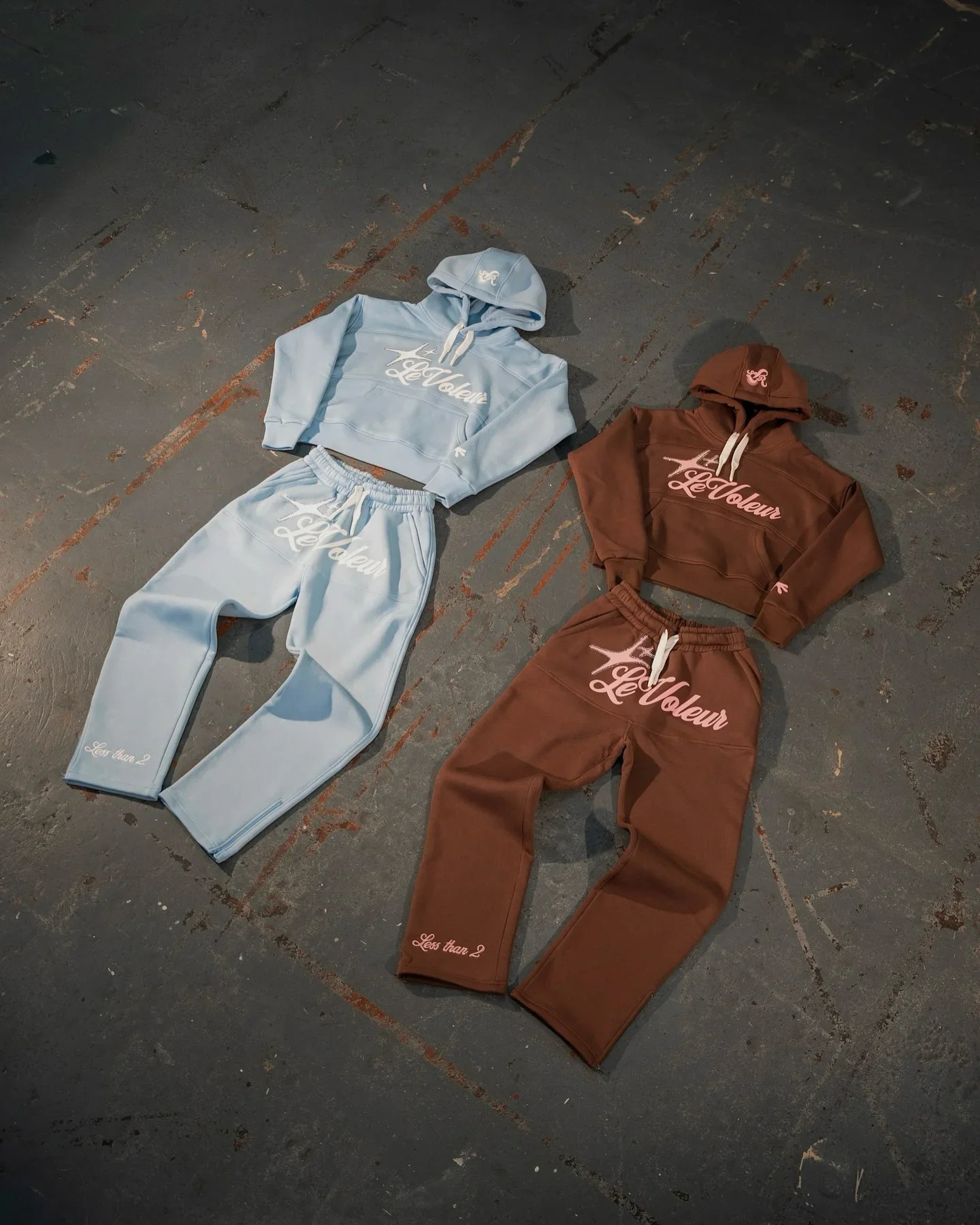 European and American High Street Retro Clothing Simple Oversized Hoodie Ports Suit Printed Solid Color High-waisted Sweatpants 250319