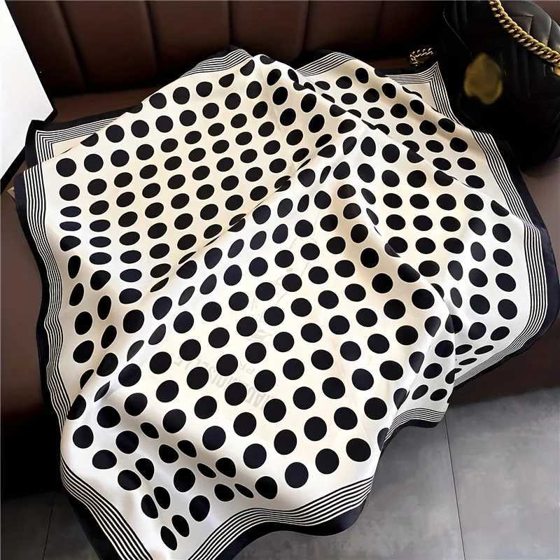 Black white polka dot square scarf elegant style thin silk neck scarf casual decorative headband X250319