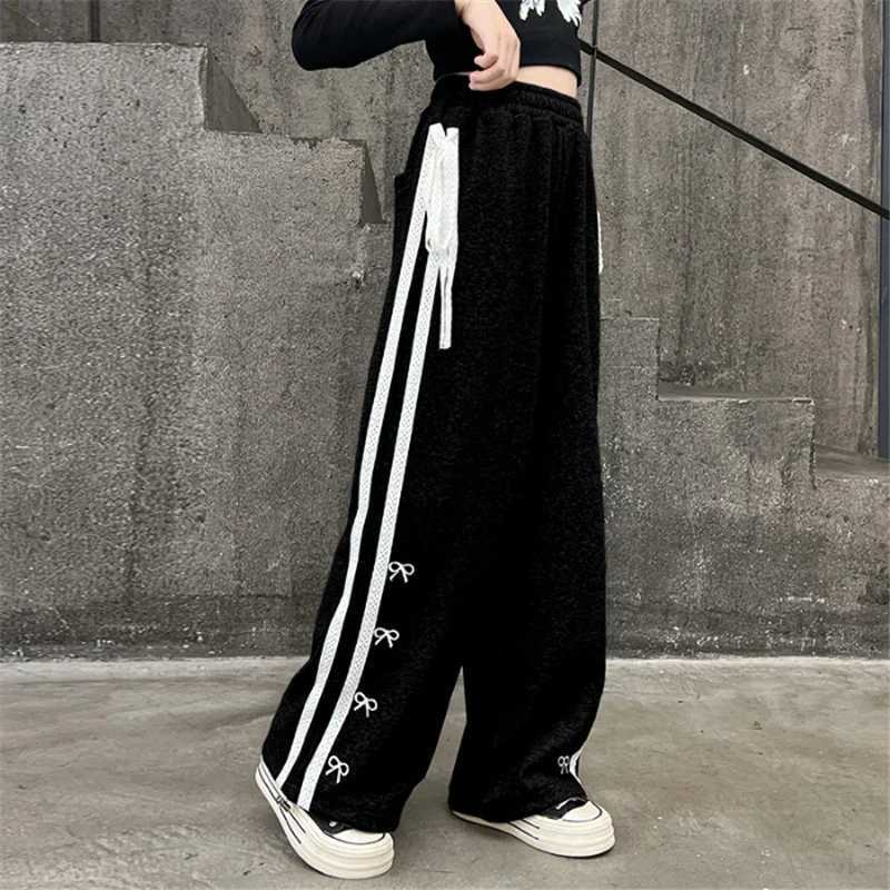 Girls Wide Leg Pants Kids Loose-Fit Casual Trousers New Spring Dull Drawstring Sweatpants Teen Trendy Straight Pants 5-14 YearsT250318