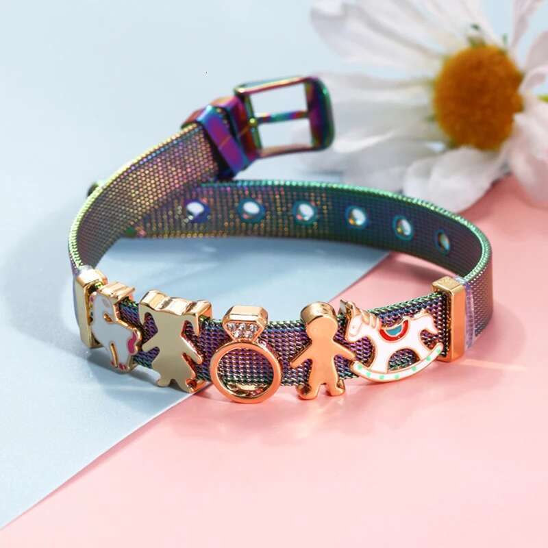 TTY 10mm Colorful Mesh Charm Bracelets DIY Stainless Steel Kepper Bangles Set Pack For Women Men Pulseras Jewelry Gift