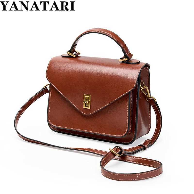 New Arrival Genuine Leather Women luxury bag high quality Simple vintage Fashion Postman handbags ladies shoulder green small bag T250318