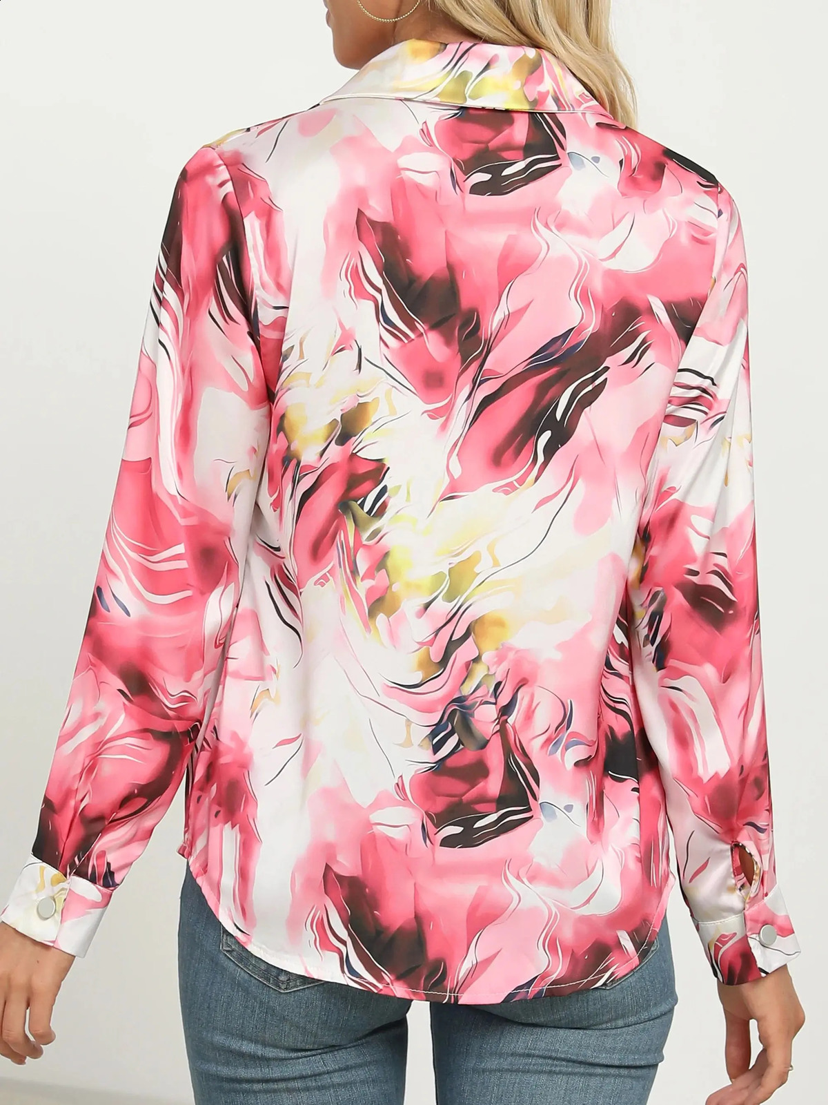 Spring and autumn womens long sleeved shirt marble print front button top elegant warm style n suitable for Wor 250319