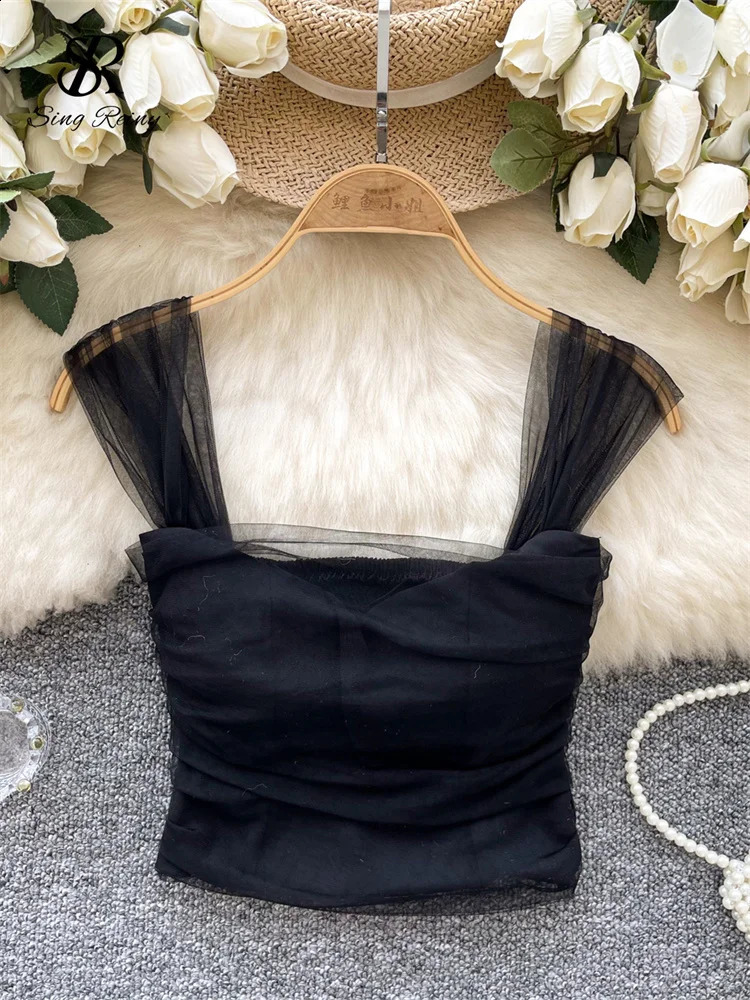 SINGREINY Sweet Gauze Female Sexy Camisole Sleeveless Short Elastic Sheath Camis Women Korean Style Fashion Streetwear Camisole 250319