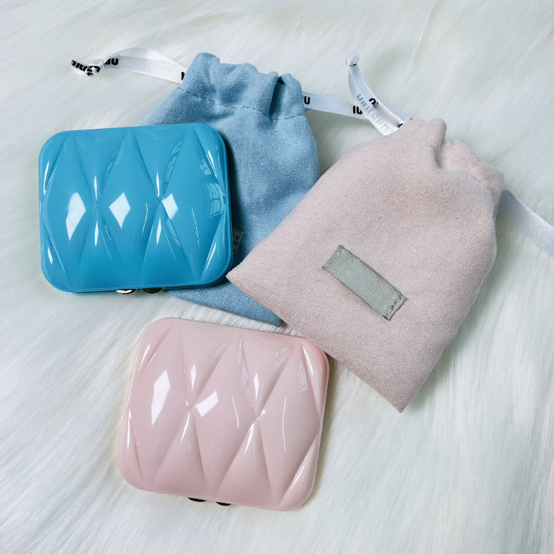 Luxury Letters Hand Gift Compact Mirrors Cute lovely pink blue white lattice designer Double Sided Portable Enlarged Classic Makeup Mirror Folding with Box