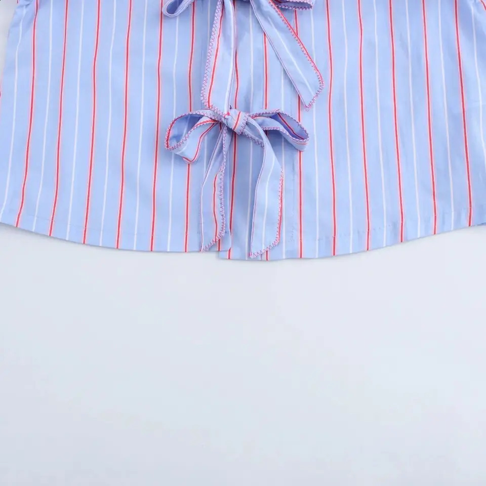 Trafshe Spring and Summer Womens Lace Striped Top Retro Clothing Long Sleeve Shirt 0387058 250318