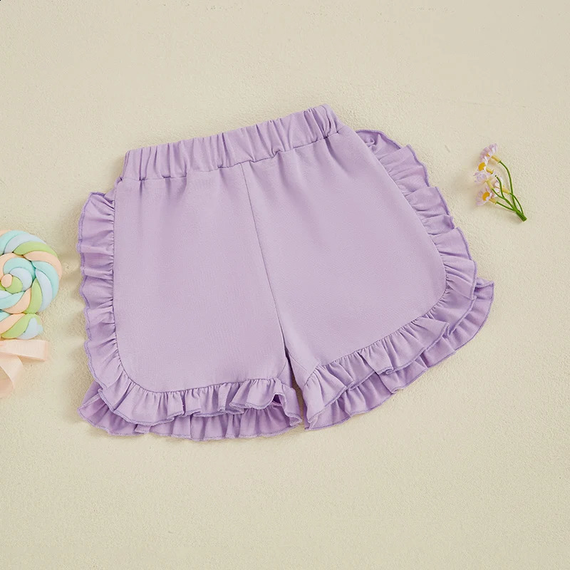 Adorable Baby Girl Cotton Shorts with Bowknot Elastic Waistband Ruffle Hem Casual Summer Short Pants Sweet Toddler Shorts 250319