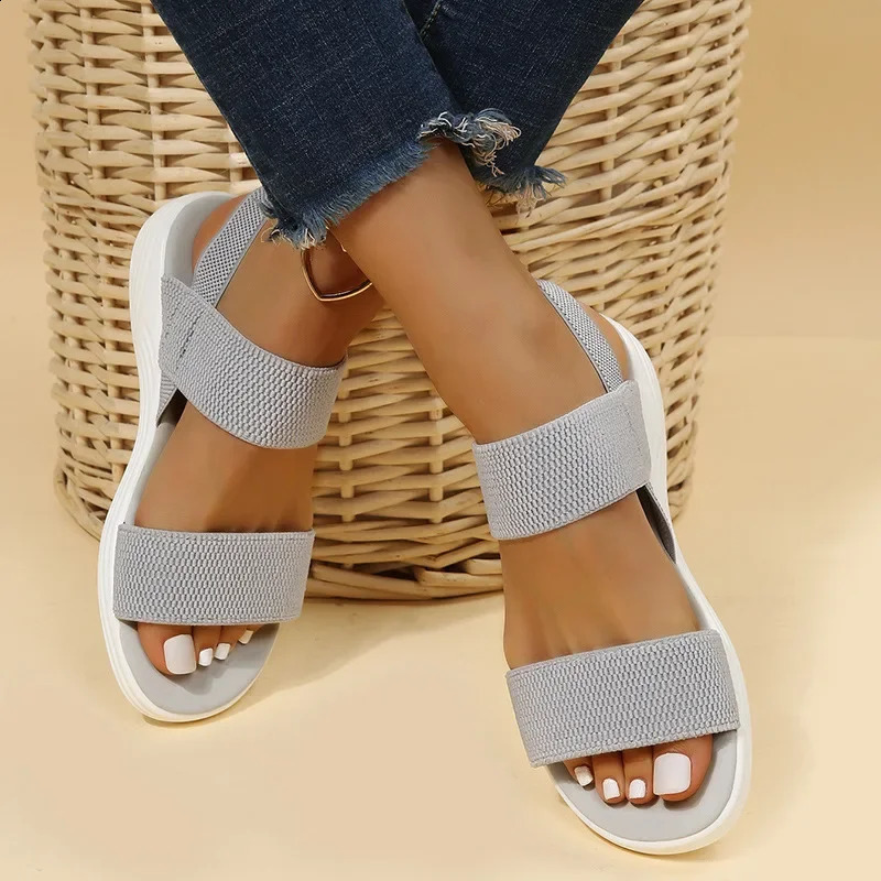 Womens Knit Elastic Cloth Wedge Sandals Slip On Lightweight Walking Sandals Women Plus Size Comfortable Summer Shoes Woman 250317