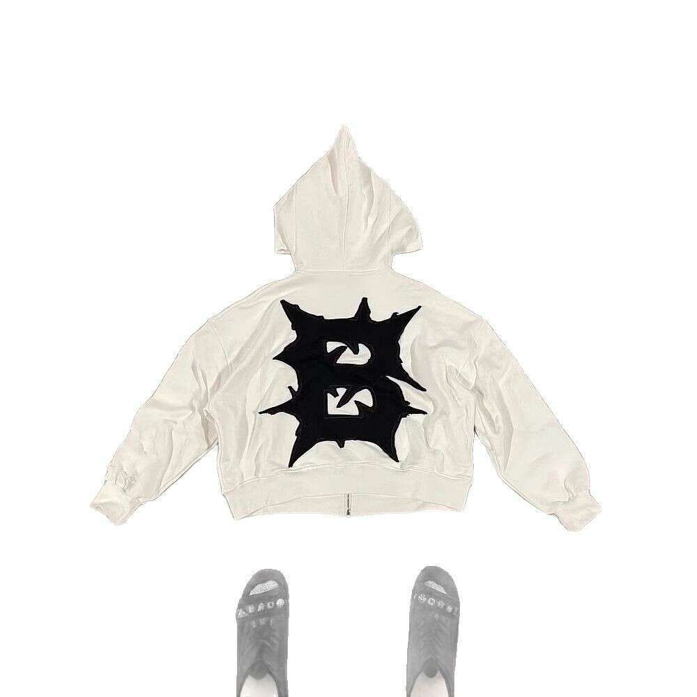 American street design, embroidered fabric hoodie, personalized irregular zipper, loose fitting unisex hoodie