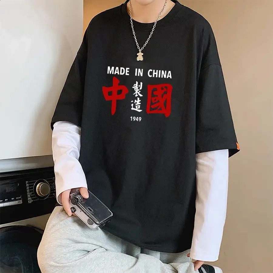Mens Tshirt Chinese style mens 2025 spring retro clothing long sleeved printed street casual Y2k top 250319