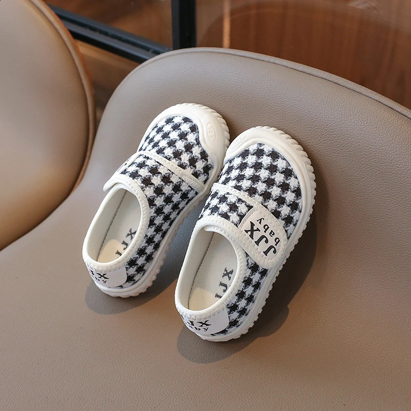 Autumn Children Canvas Shoes Plaid Breathable Leisure Kids Casual Shoe Flat Rubber Sole Toddler Unixsex Daily Boys Girl Shoe 250319