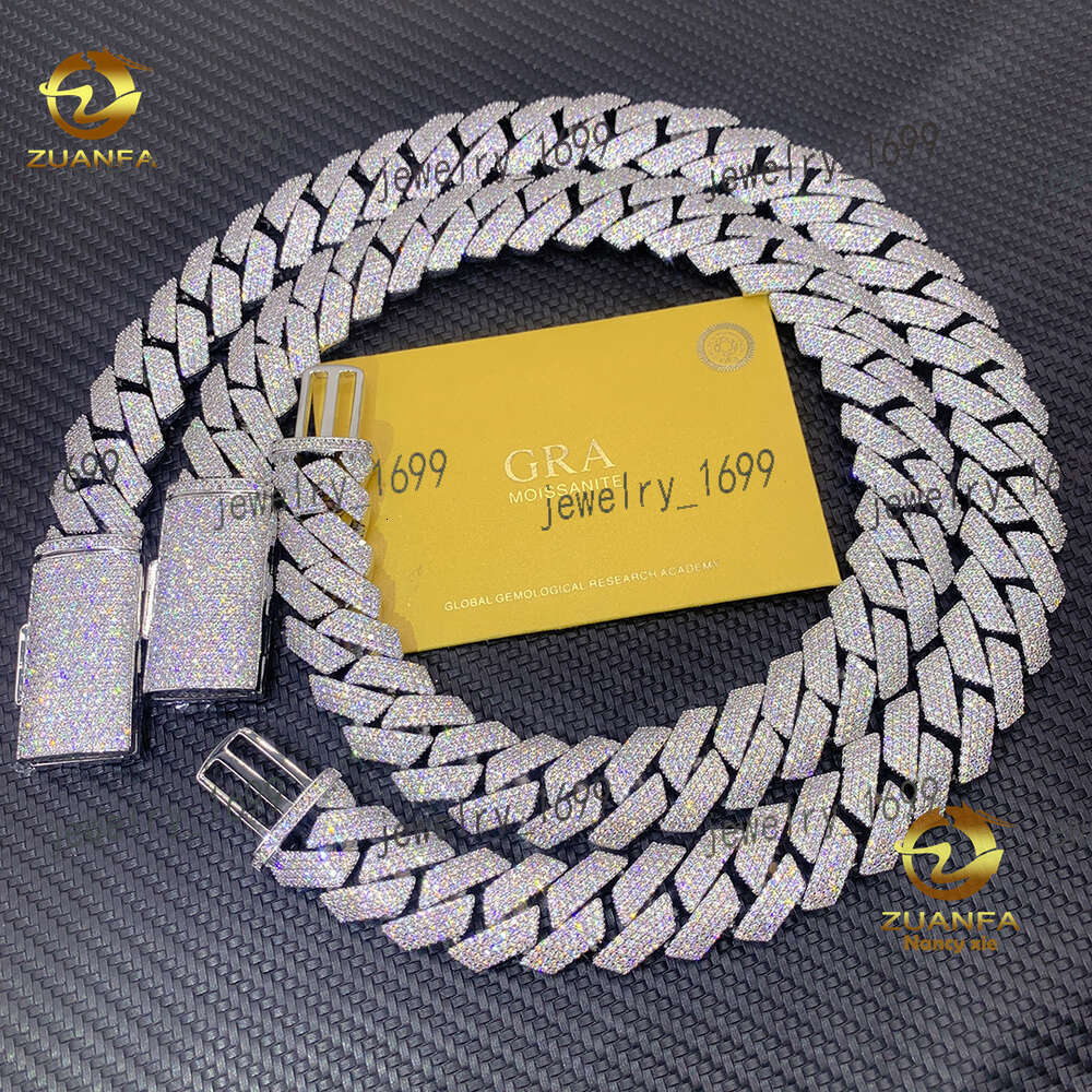 Necklace moissanite chain cuban link chainjewelry for men pass diamond tester jewelry Silver 925 w20mm 3row necklace VVS moissanite iced out