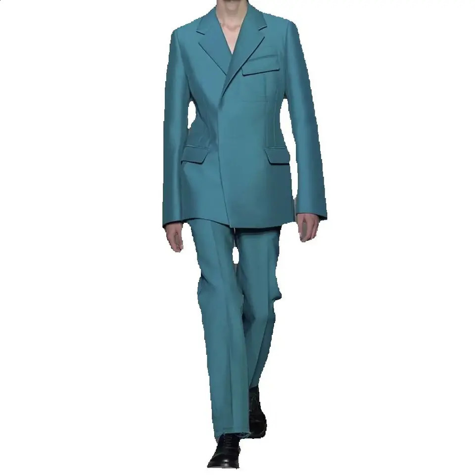 Fashion Show Men Suit Two PiecesJacketPants Lapel Outfits Casual Party Prom Wedding Set 250311