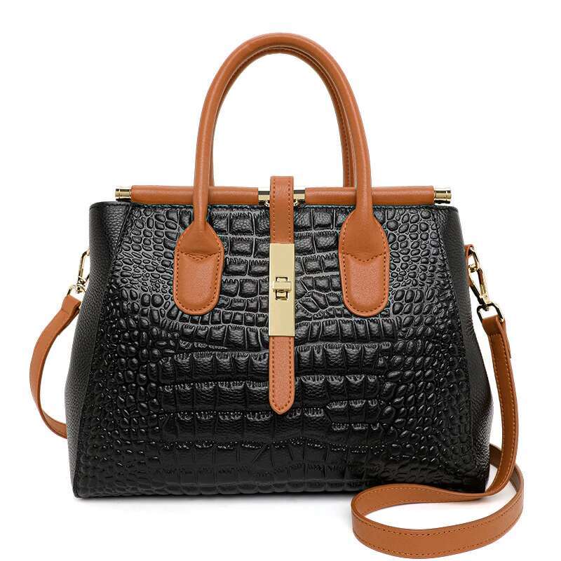 Aidrani New Women's True Leather Handbag, Large Capacity Crocodile Pattern Cowhide Bag