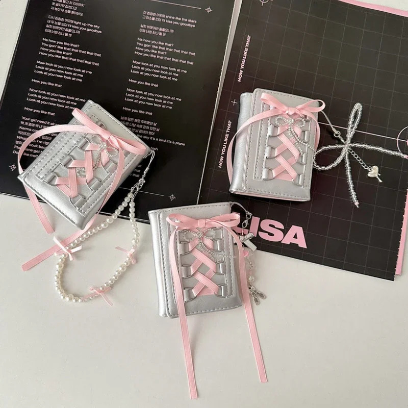 Womens silver sweet wallet Y2k shoulder strap original fashionable short coin wallet Korean casual cute wallet 250318