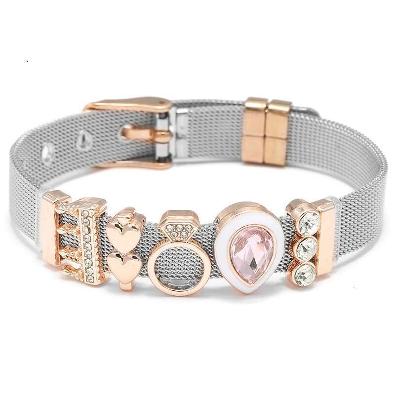 Fashion Stainless Steel Mesh Bracelets Original DIY Crystal Crown Heart Beads Buckle Keeper Bracelets For Women Men Jewelry Gift
