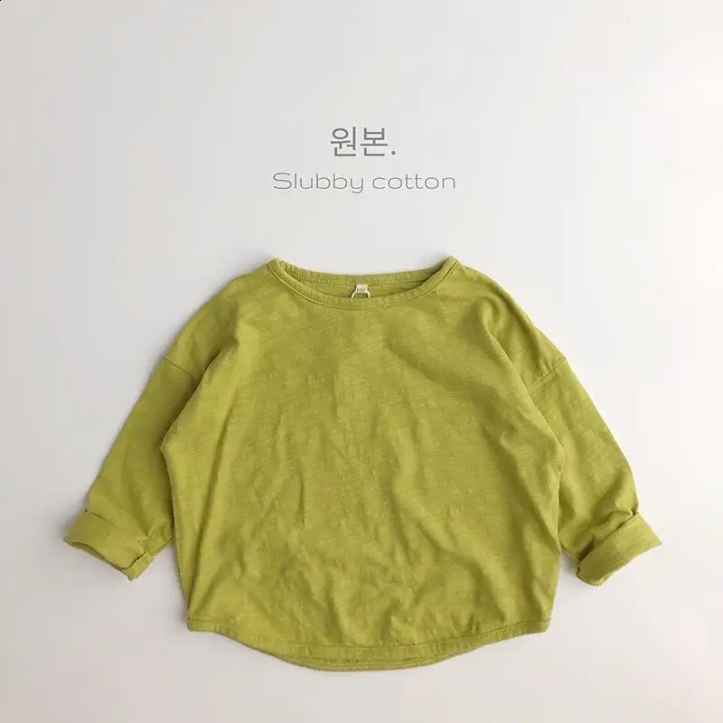 Solid Color Bottoming Shirt Clothes 100% Cotton All-match Long Sleeve T-shirt Spring Kids Boys Casual Crewneck Pullovers 250319