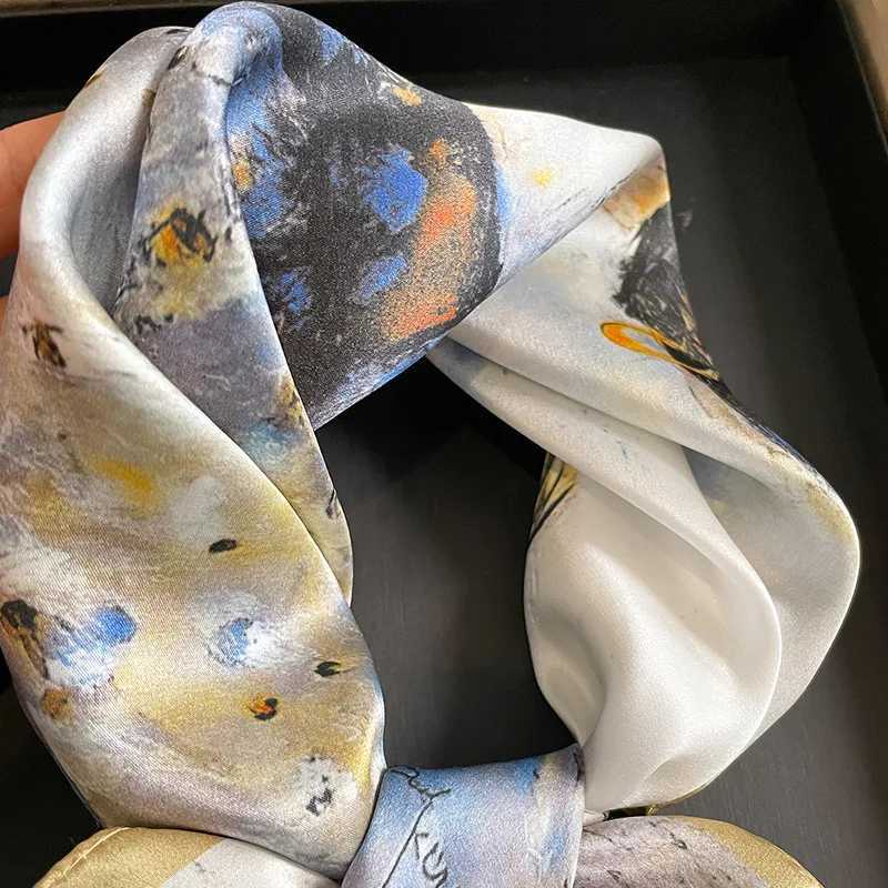 Luxury Br00% natural silk scarf Wen Design small square shawl headband fashionable collar headband X250319