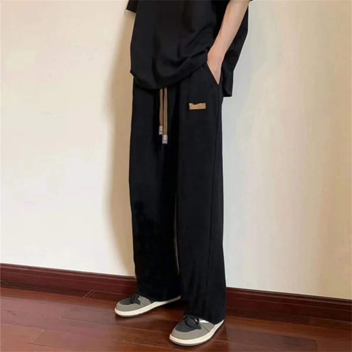 Summer Mens Pants Large Pocket Black Loose Outdoor Elastic Sports Student High Street Grey Boy 250319