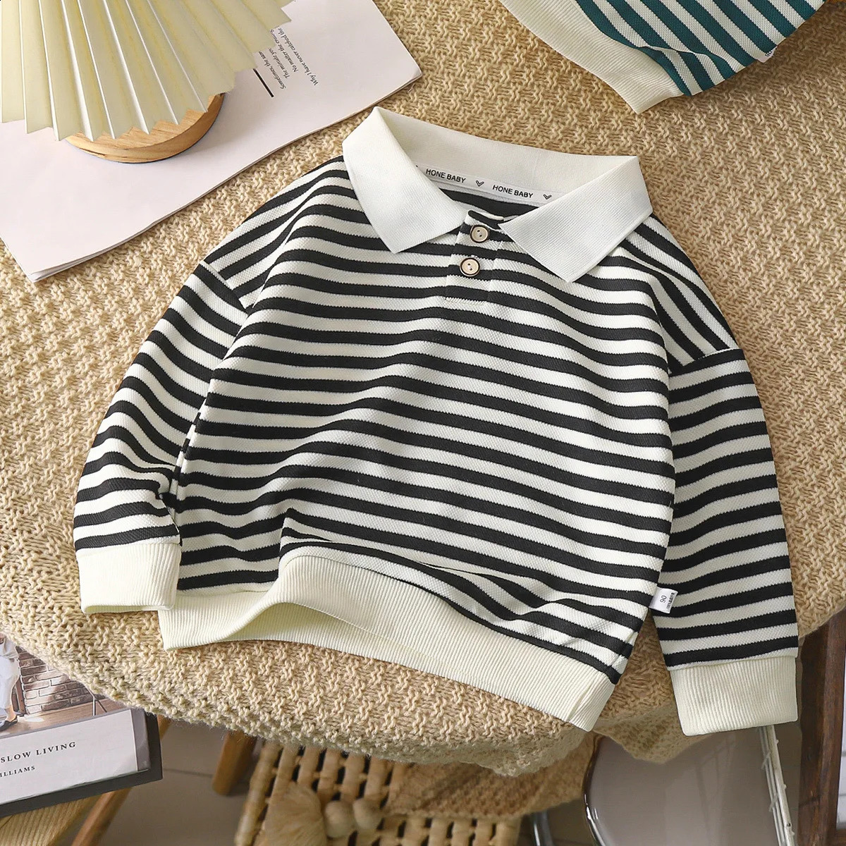 Autumn Spring Polo Shirt For 1-10Y Boys Striped Turndown Collar Kid Boys Bottoming Shirt Casual Threaded Cuffs Infant Girls Tops 250319