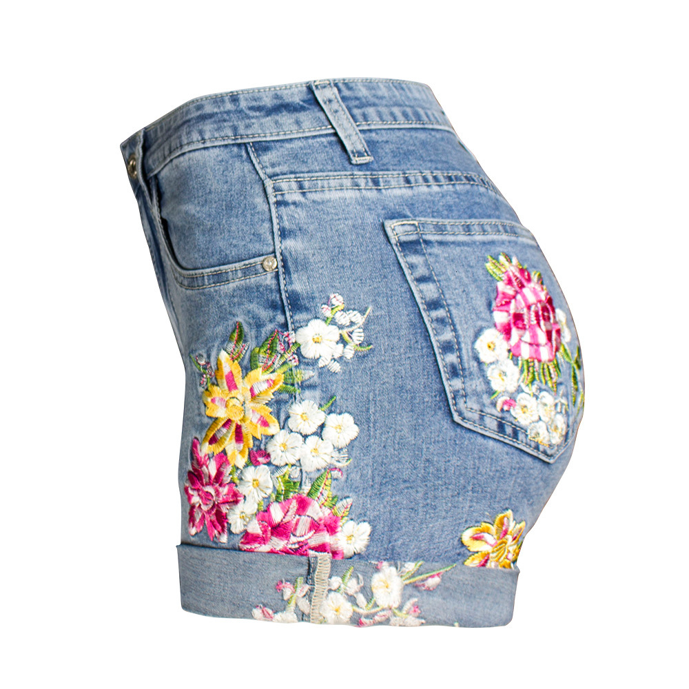 Women's Wide Leg Elastic Super Large 3D Heavy-duty Embroidered Flower Denim Shorts Fashionable And Sexy Hot Pants Women's Shorts