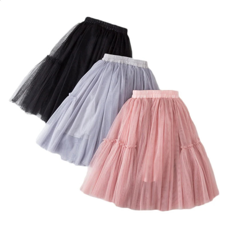 Kids Skirts For Girls Cotton Lace Tutu Pleated Skirt Black Pink Gray Childrens Clothing 4 6 8 10 12Y Pettiskirt Party Clothes 250319