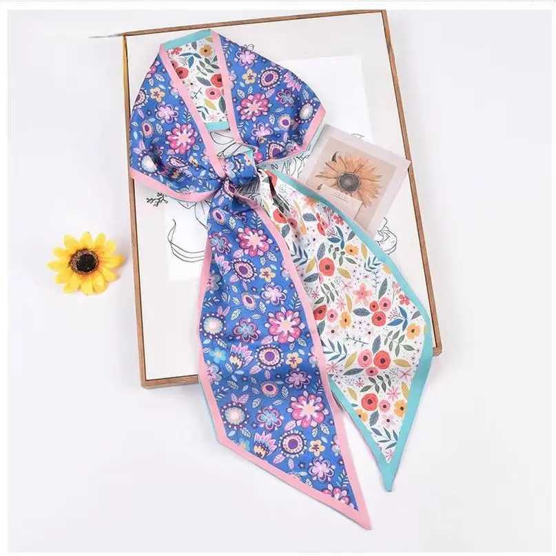 2024 Blockbuster sloping brushed style imitates ribbon printed roses European and American long ribbon neck ribbons X250319