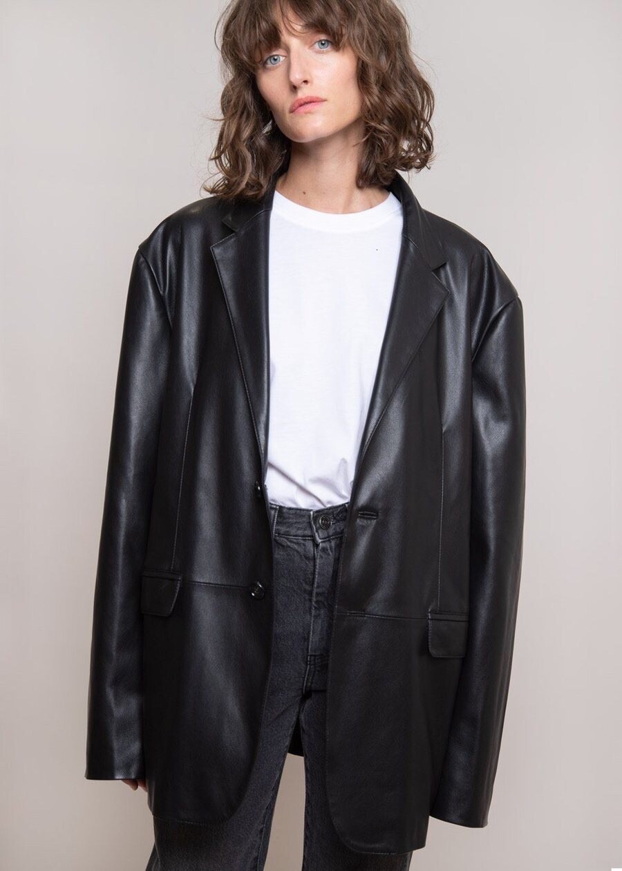ART Frankie Shop niche designer protein neutral style women's coat loose silhouette leather jacket