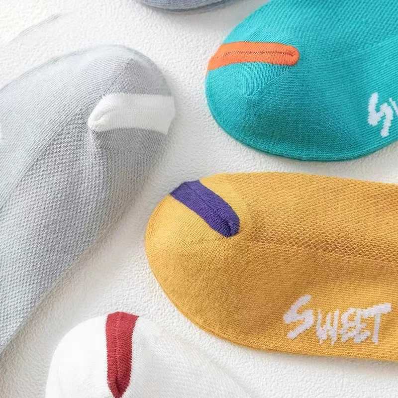 5/10 pairs of summer mens fashionable short socks anti odor sweat absorbing breathable mesh letter sports style ankle socks X250319