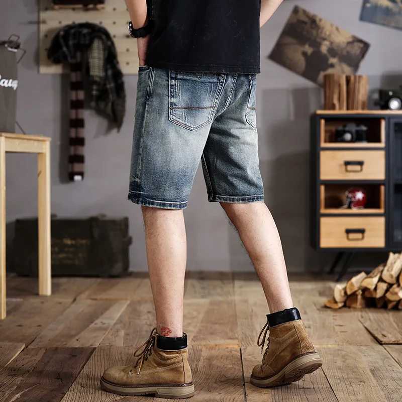 New American Teen Retro Denim Shorts Mens Summer Tight Pants Street Tight Elastic Five Minute Pants W250319