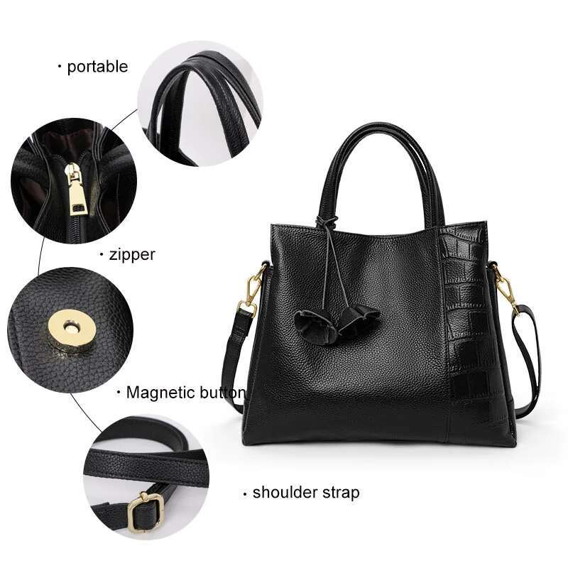 Aidrani New High-Capacity Women's Handbag, With Crocodile Patterned Solid Color Bag, Made Of Cowhide Material,
