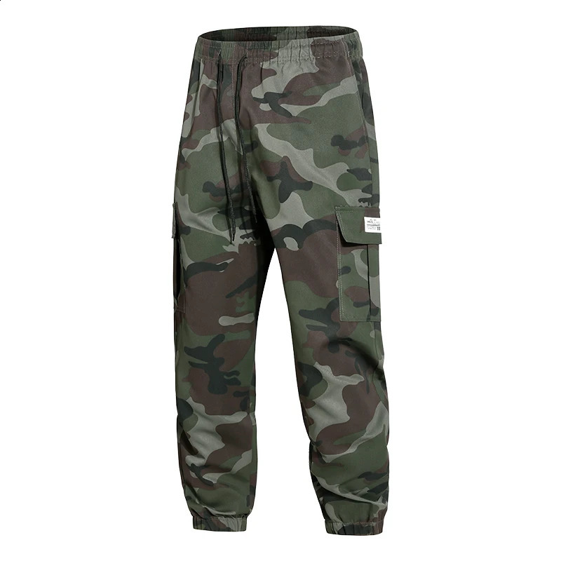 Spring and summer mens work pants camouflage pocket elastic waist large weight loss closed sports 250319