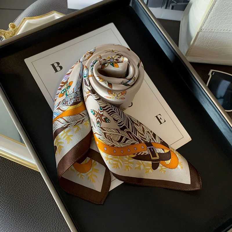 70cm silk textured square scarf with satin ribbon print scarf neck tie womens hair shawl bag Fem collar headscarf X250319