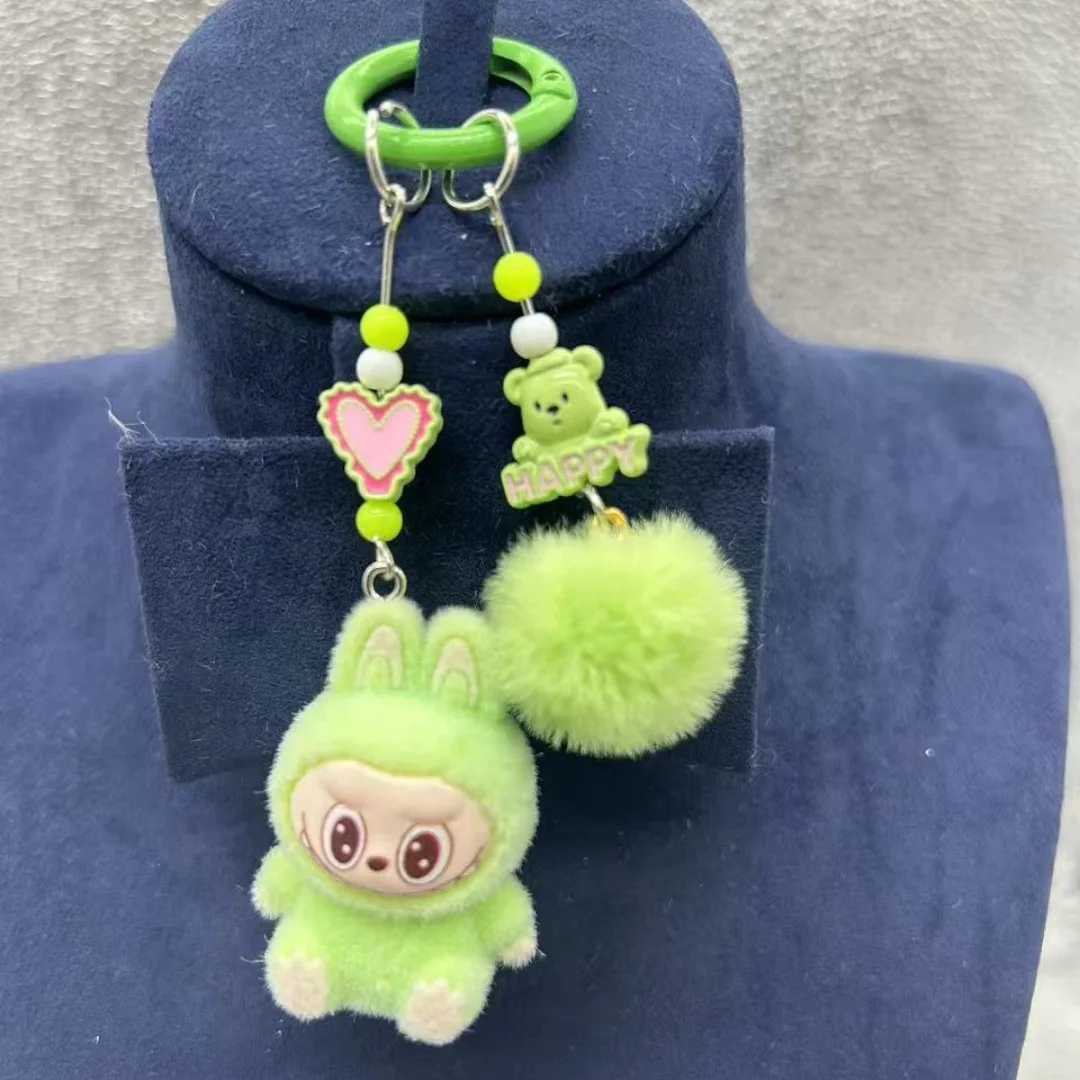 New Labubu Plush Mini Keychain Anime Cartoon Keyring Charms Kawaii cell phone Backpack Decoration Car Key Accessories Gifts X250318