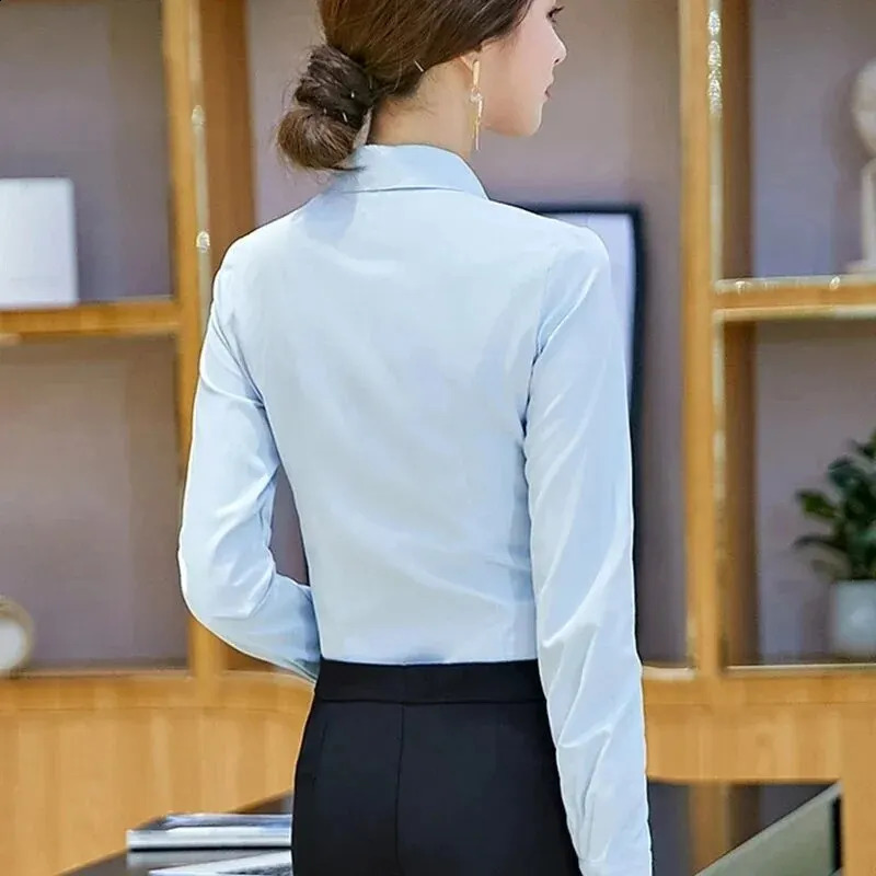 Womens shirt womens white long sleeved top OL basic 2024 fashionable and elegant clothing 250312