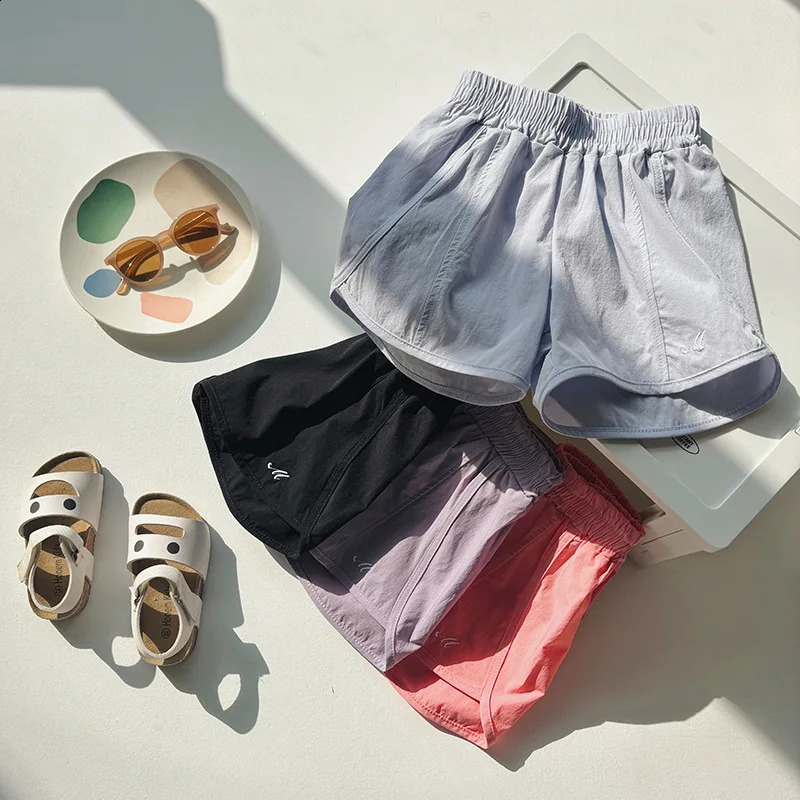 Boys Girls Shorts Cotton Summer Kids Sport Shorts Korean Loose Casual Pink Black Blue Purple Beach Shorts 250319