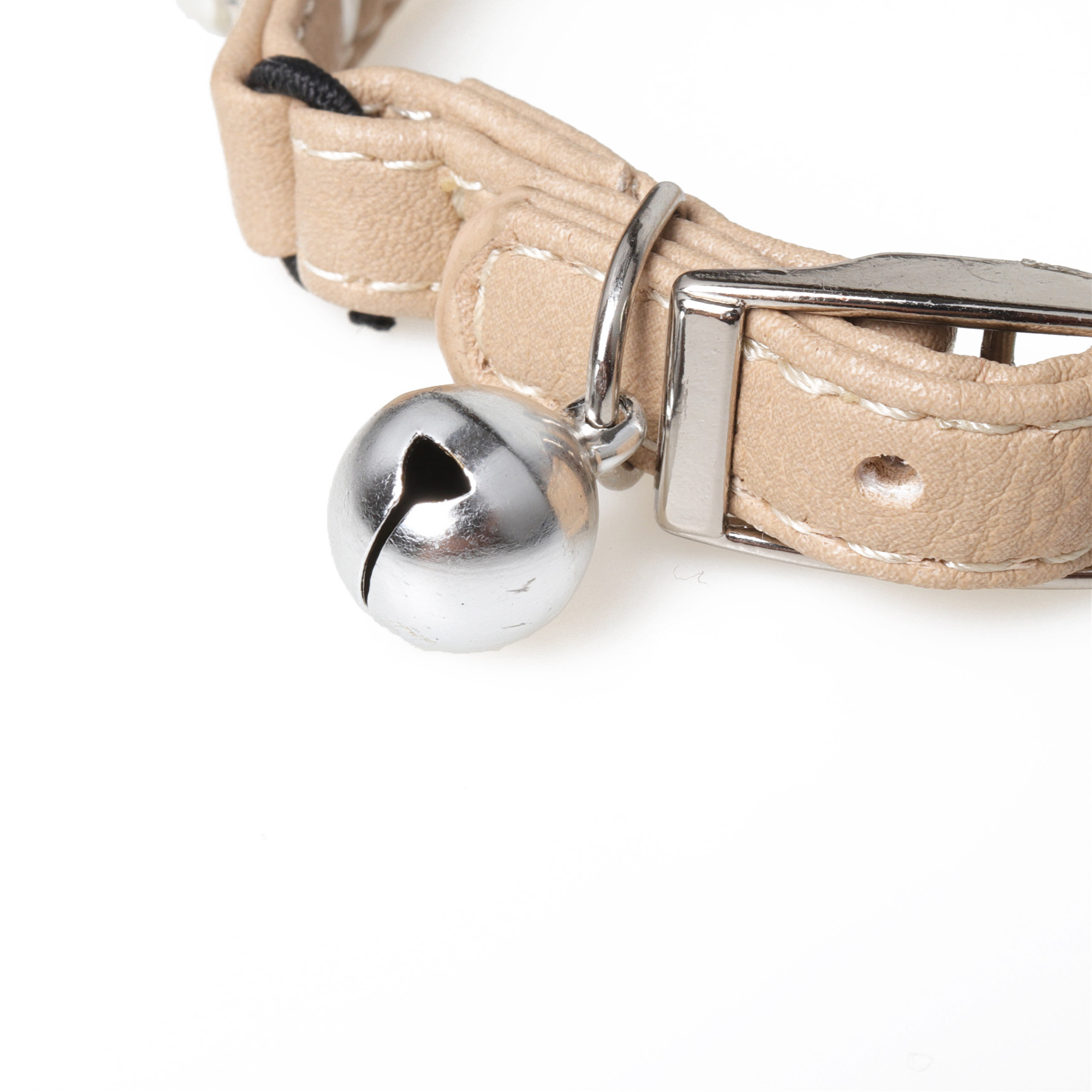 Fashion Leather Cat Collar with Bell and Pearl Decoration Cute Pet PU Leather Kitten Collar for Boy Girl Cats with Safety Elastic Strap for Small Kitt