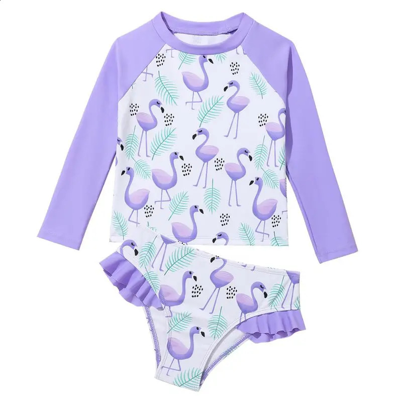 Children Girls 2 pcs Swimsuits Summer Long Sleeve Sun Protection Swim Suits Kids Bathing Suit Sunblock Beachwear 4-7 Years 250319