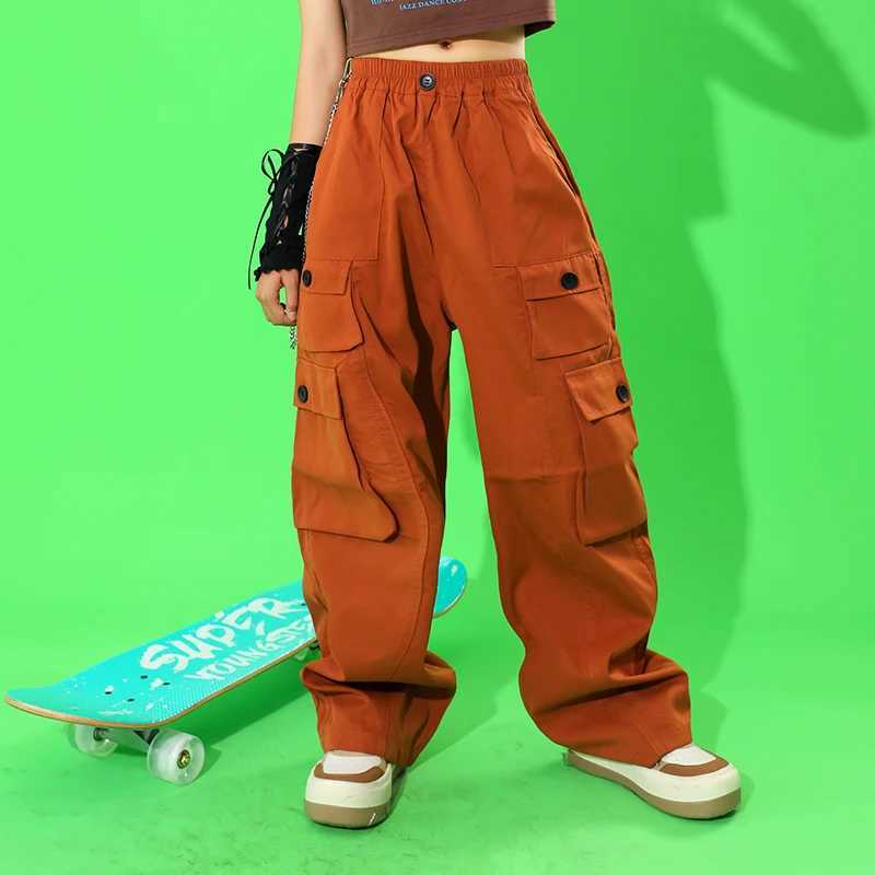Black cargo pants teenage girls new summer streetwear hip-hop straight Trousers and multi pocket children aged 6 8 10 12 and 14T250318