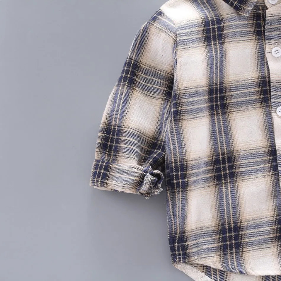 Korean Fashion Childrens Top Boys Buffalo Plain Flannel Shirt Baby Casual Coat Autumn Girls 05T 250319