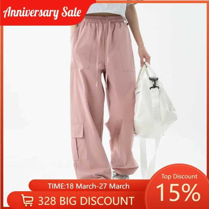 Twill cotton work mens couple multi pocket design pants for spring trendy and loose 100 solid color casual pantsT250318