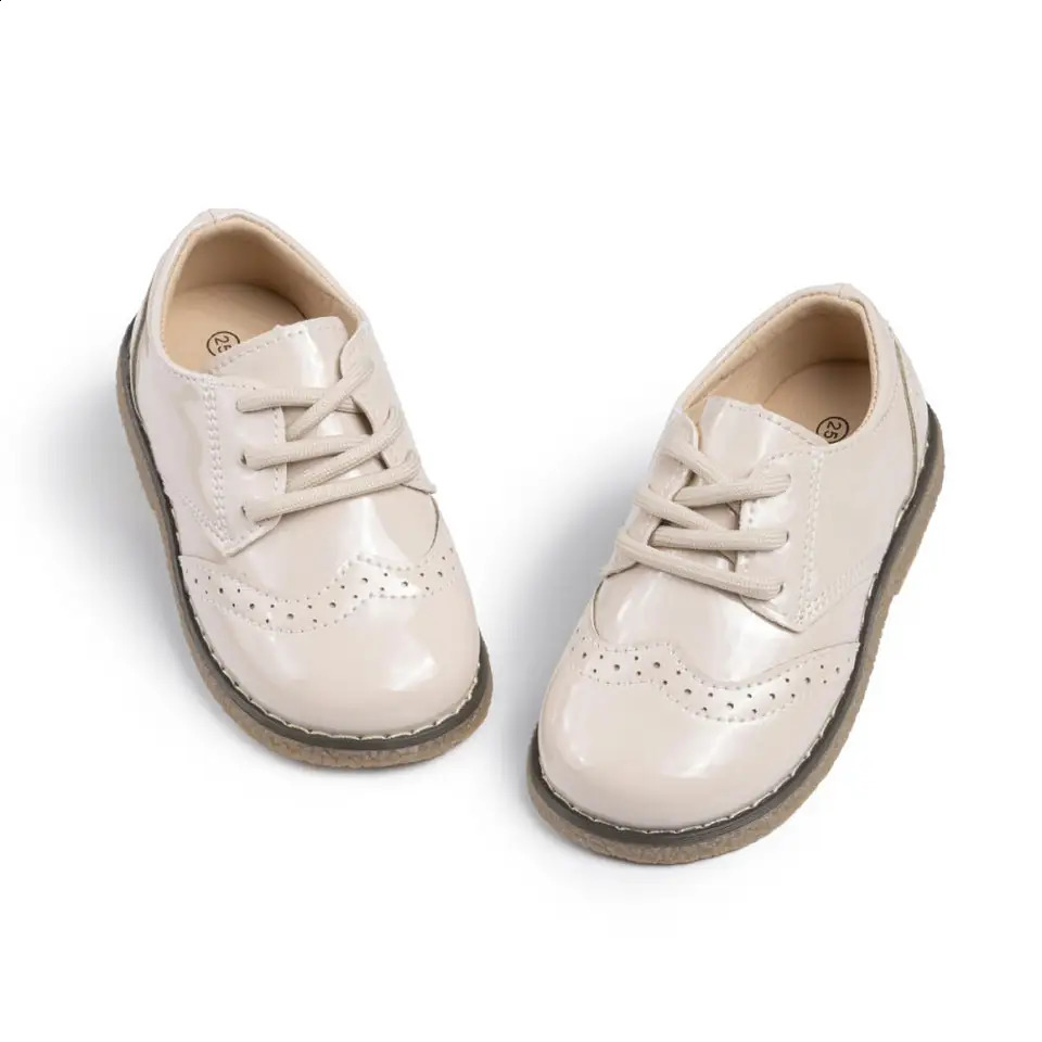 Retro leather classic PU shoes baby boys and girls lace casual childrens anti slip 250319