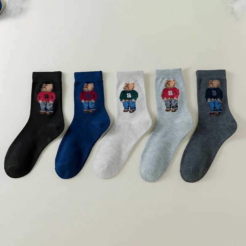 5 pairs of cute Kawaii Harajuku breathable autumn and winter fashionable bear socks for mens business Christmas gifts X250319