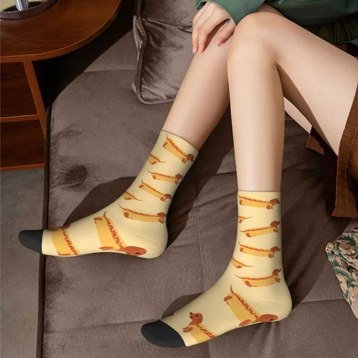 Fun Crazy Mens Socks Hot Dog Hip Hop Harajuku Sausage Happy Breathable Pattern Printed Boy Crew Socks Casual Gift X250319